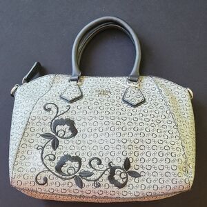 GUESS Monogram Floral Accent‎ Satchel Handbag Black Gray Top Handle